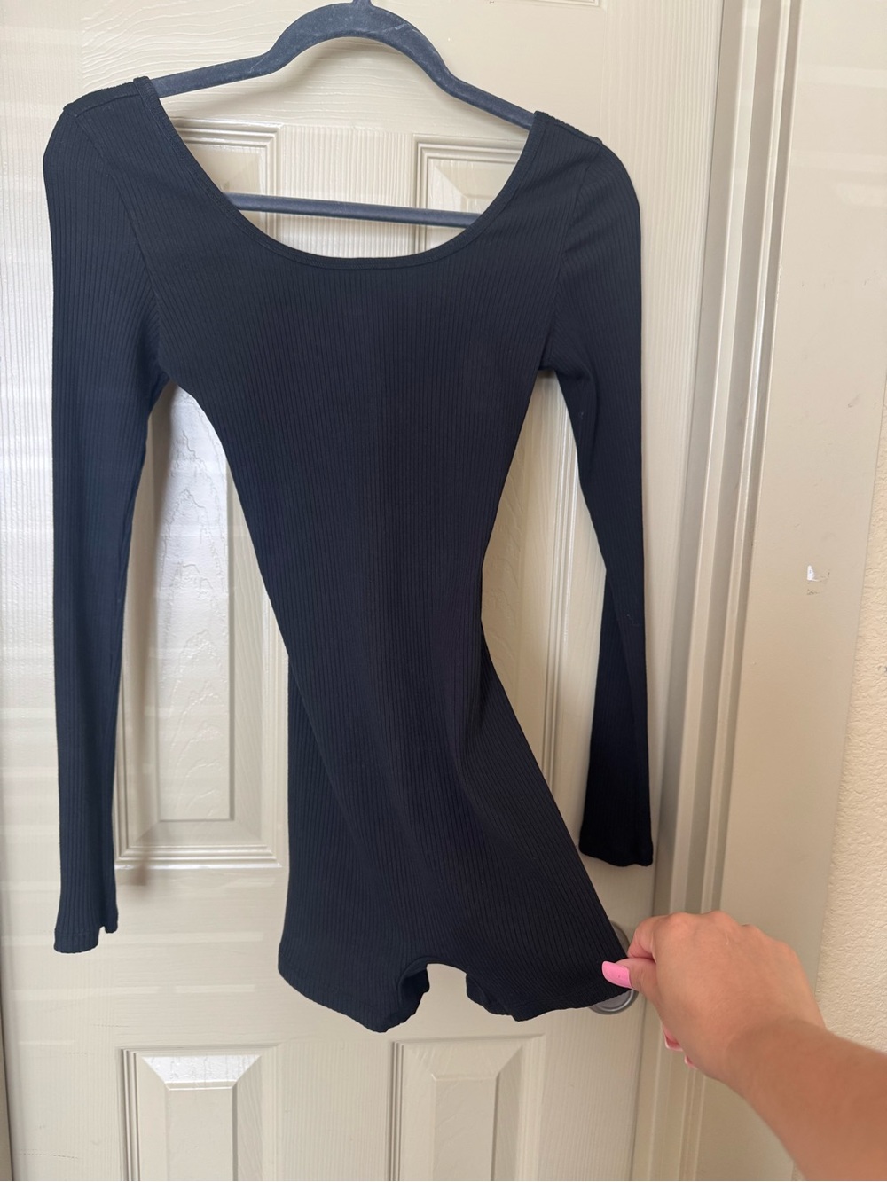 PINK Victorias Secret Black Long-Sleeve Bodycon Romper